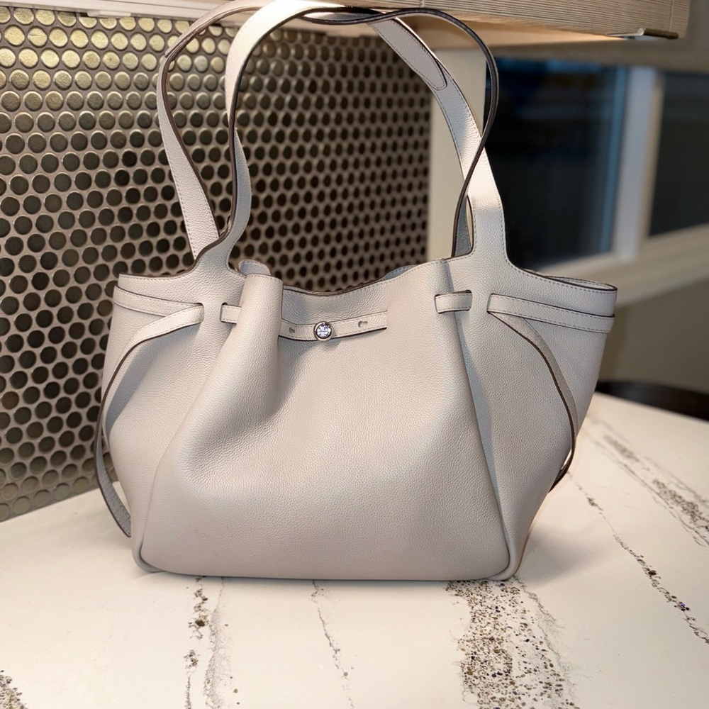 Tory Burch Romy Tote - Light Gray Pebbled Leather - very lightly used